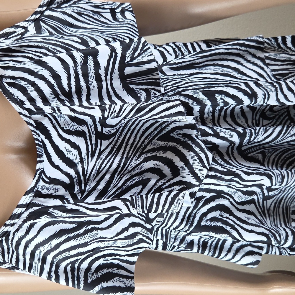 Adisputent Black & White Zebra Plus Size Tankini & Shorts 2 Piece Swimsuit - Picture 2 of 9